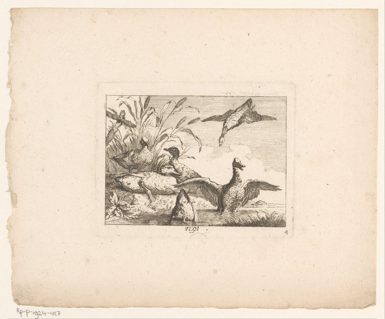 Landscape with Six Ducks (Birds in Landscapes) by Johann Georg Hertel (I) (possibly)