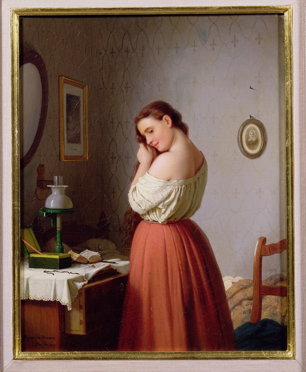 Young Woman Plaiting her Hair by Johann Georg Meyer von Bremen