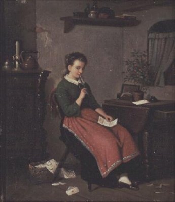 Young Girl Writing a Love Letter by Johann Georg Meyer von Bremen
