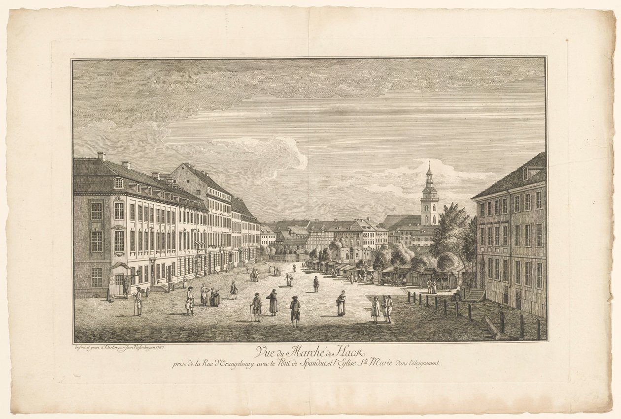 View of Hackescher Markt in Berlin, with the Marienkirche in the Background by Johann Georg Rosenberg