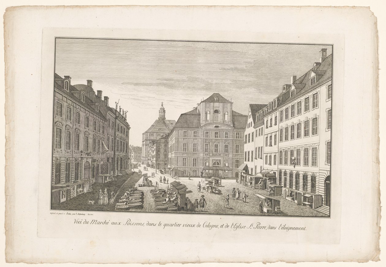 View of a Fish Market in Cologne with St. Peter