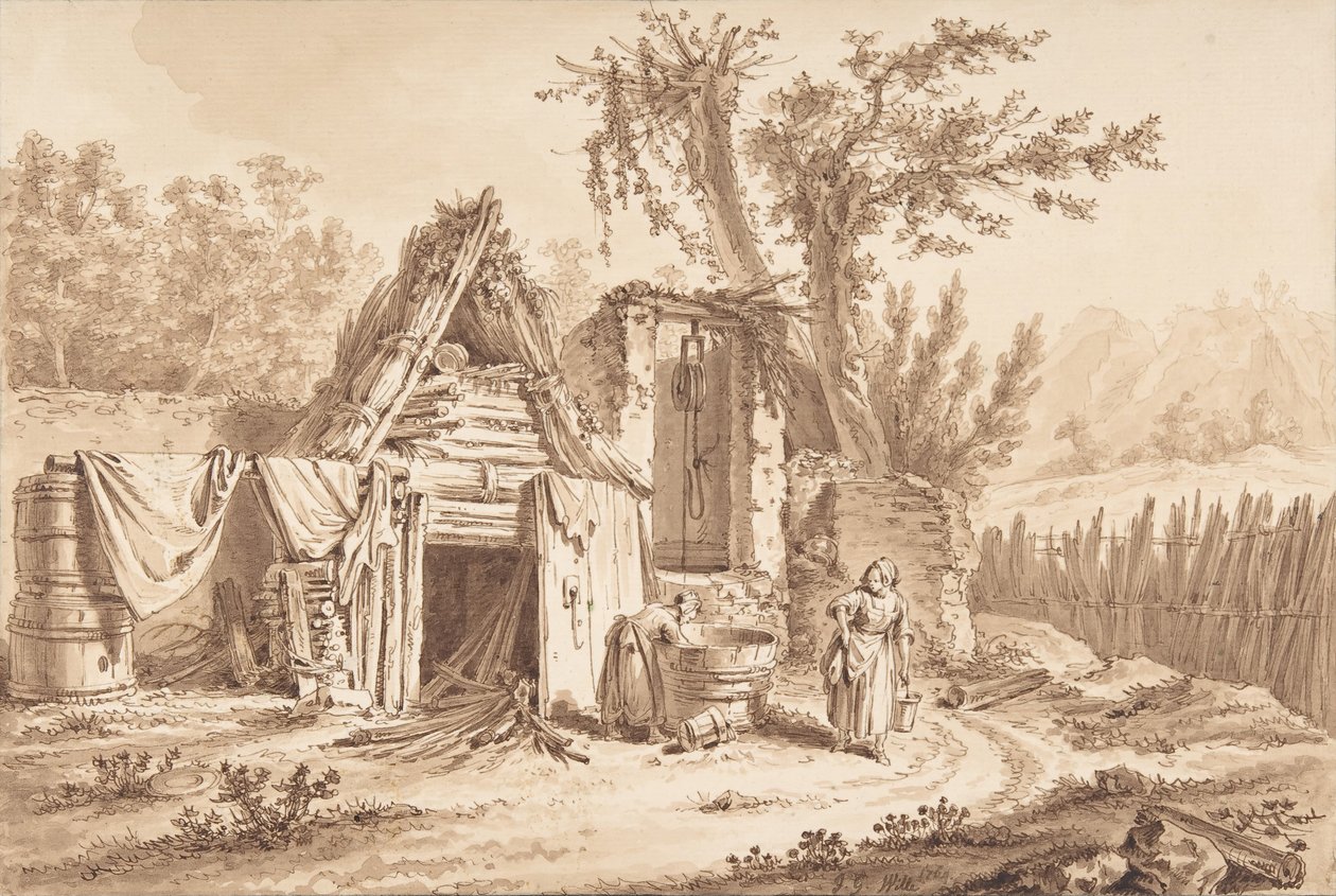 Washerwomen in Front of a Cottage by Johann Georg Wille