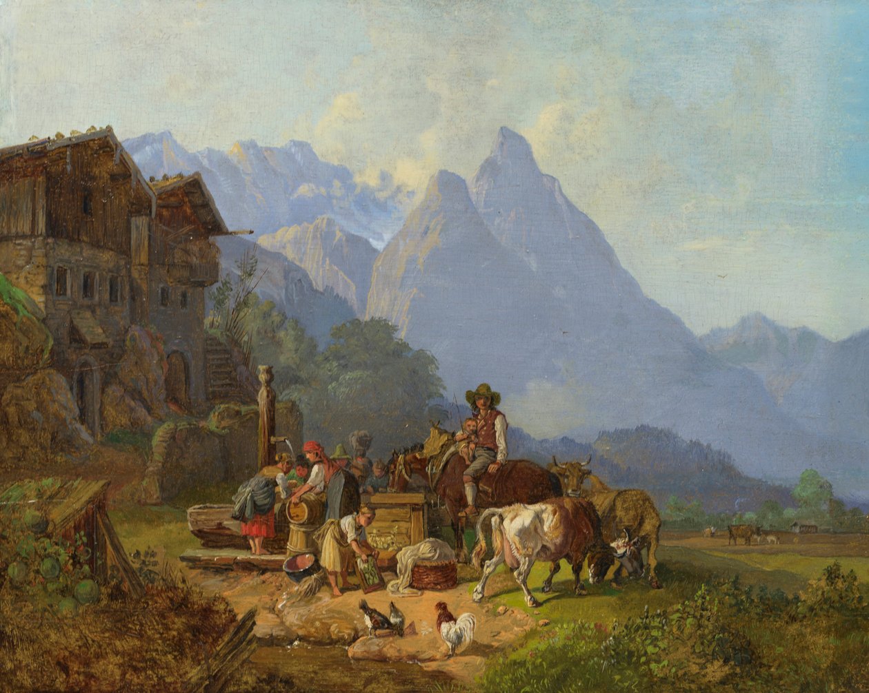 Mountain Village with Fountain, c. 1845 by Johann Gottfried Steffan