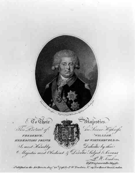 Portrait of Frederick William III (1770-1840), Hereditary Prince of Wirtemburg, engraved by Peltro William Tomkins (c.1759-1840), published by P.W.Tomkins, 20 August 1796 by Johann Gottlieb after Schweppe