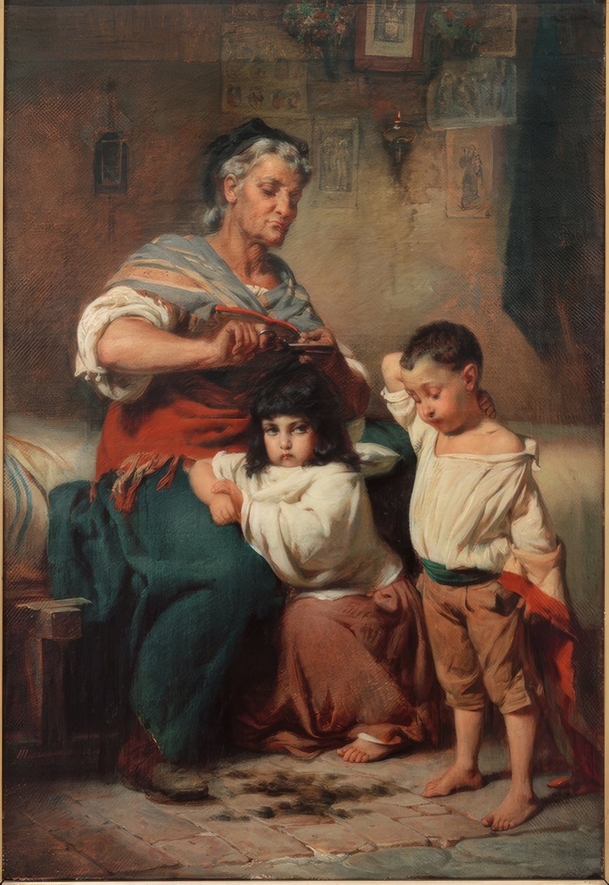 Grandmother Cutting Her Grandchildren