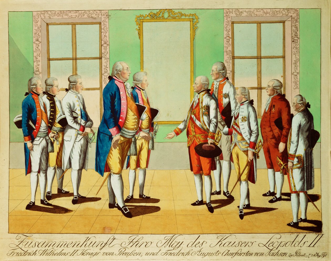 Meeting of Emperor Leopold II with King Friedrich-Wilhelm III of Prussia and Elector Friedrich August of Saxony by Johann Hieronymus Loeschenkohl