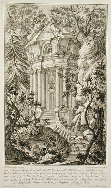 Temple in a garden, engraved by Jacob Andreas Fridrich by Johann Jacob (after) Schubler