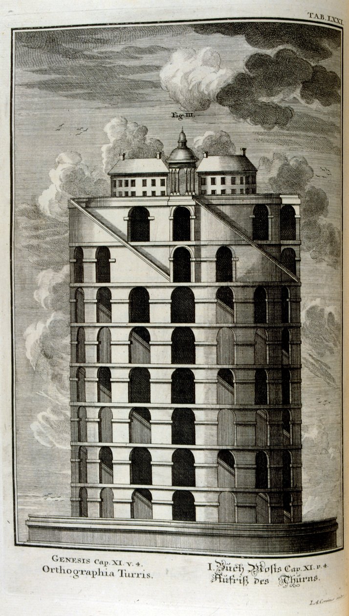 Plan of the Tower of Babel seen from the side by Johann Jakob Scheuchzer