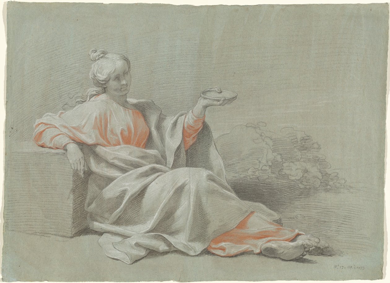 Young Woman with a Bowl, Seated Outdoors by Johann Justin Preissler