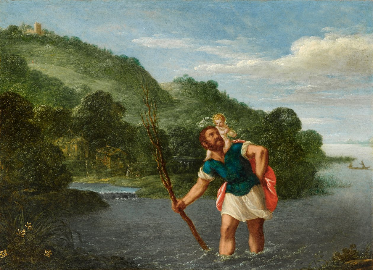 Saint Christopher Carrying the Christ Child in a Landscape by Johann König