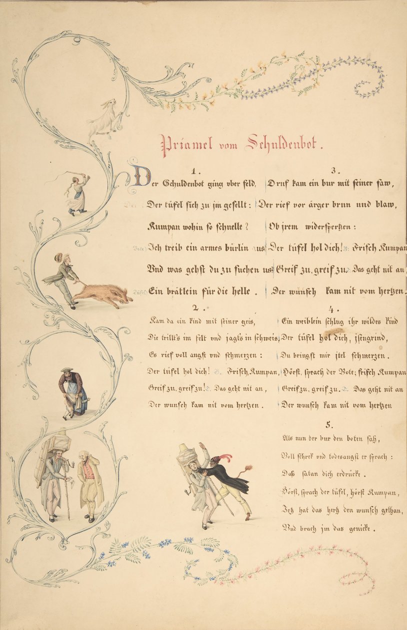 Sheets of Verses: Priamel vom Schuldenbot, late 18th-early 19th century by Johann Martin Usteri