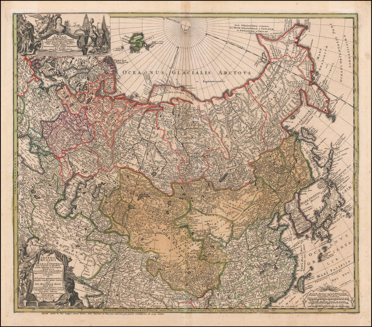 1739 map of Russia and Tartary by Johann Matthias Hase