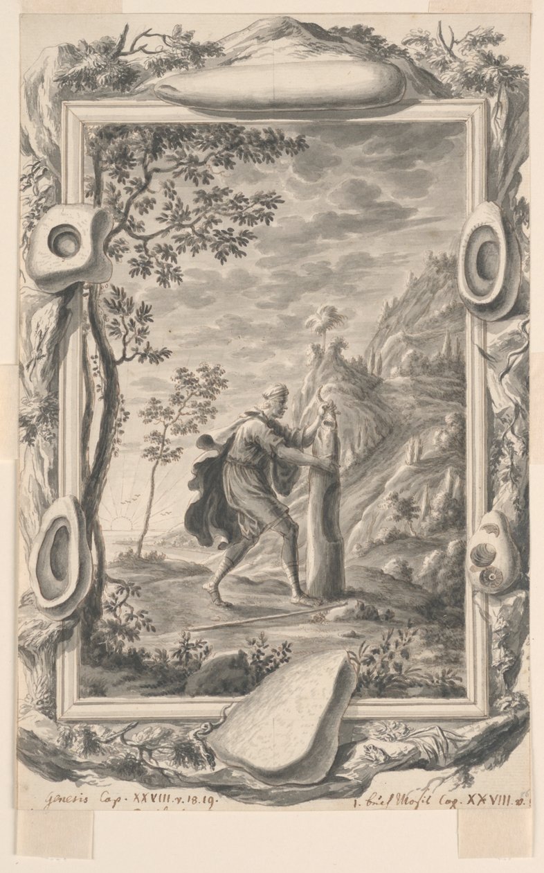 Study for Jacob Pours Oil upon the Stone at Bethel, Plate 87, Physica Sacra by Johann Melchior Füssli