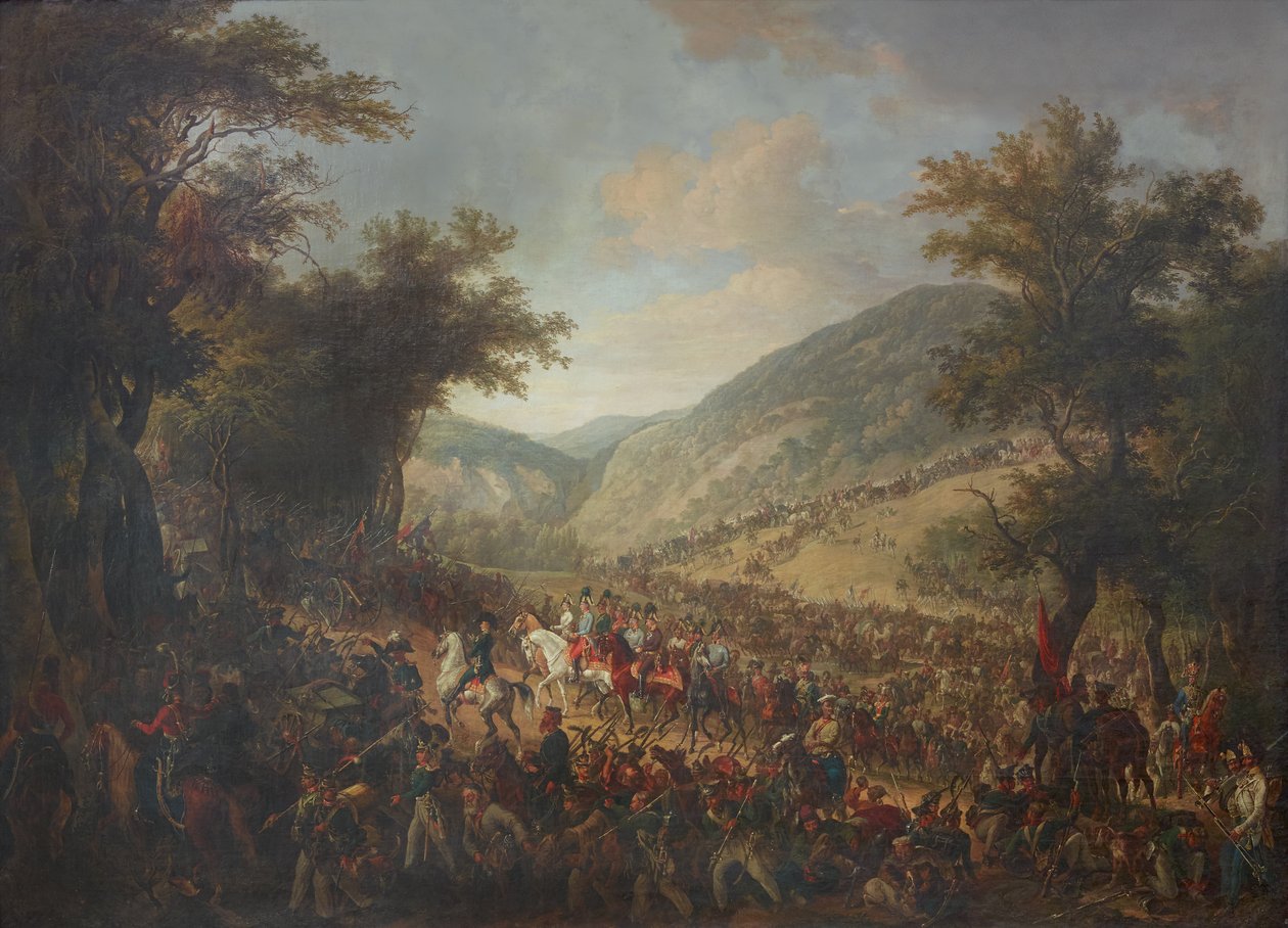 The Allied Armies, Emperor Franz I (II) of Austria with Crown Prince Ferdinand at the Forefront, Crossing the Vosges in July 1815 by Johann Nepomuk Höchle