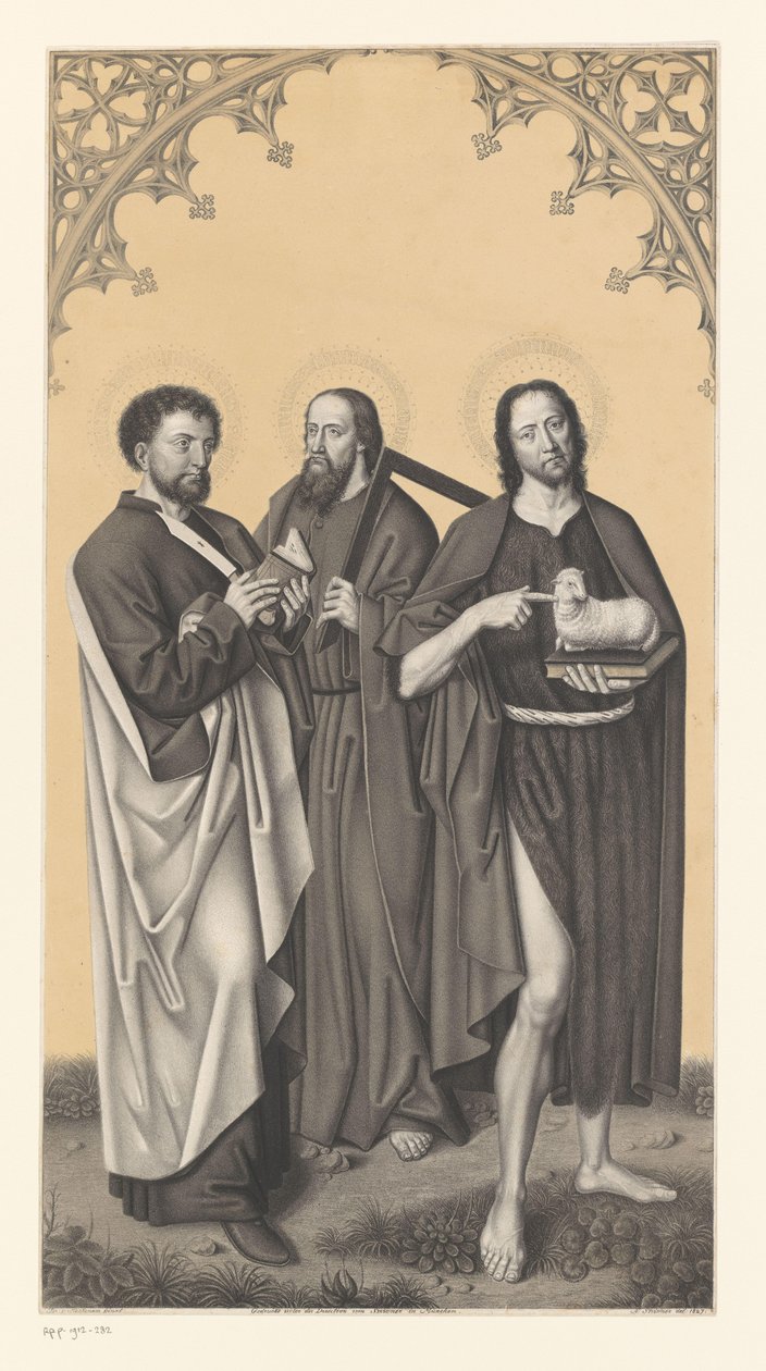 Saint Bartholomew, Thomas, and John the Baptist (series title: Works from the Collection of the Boisserée Brothers) by Johann Nepomuk Strixner