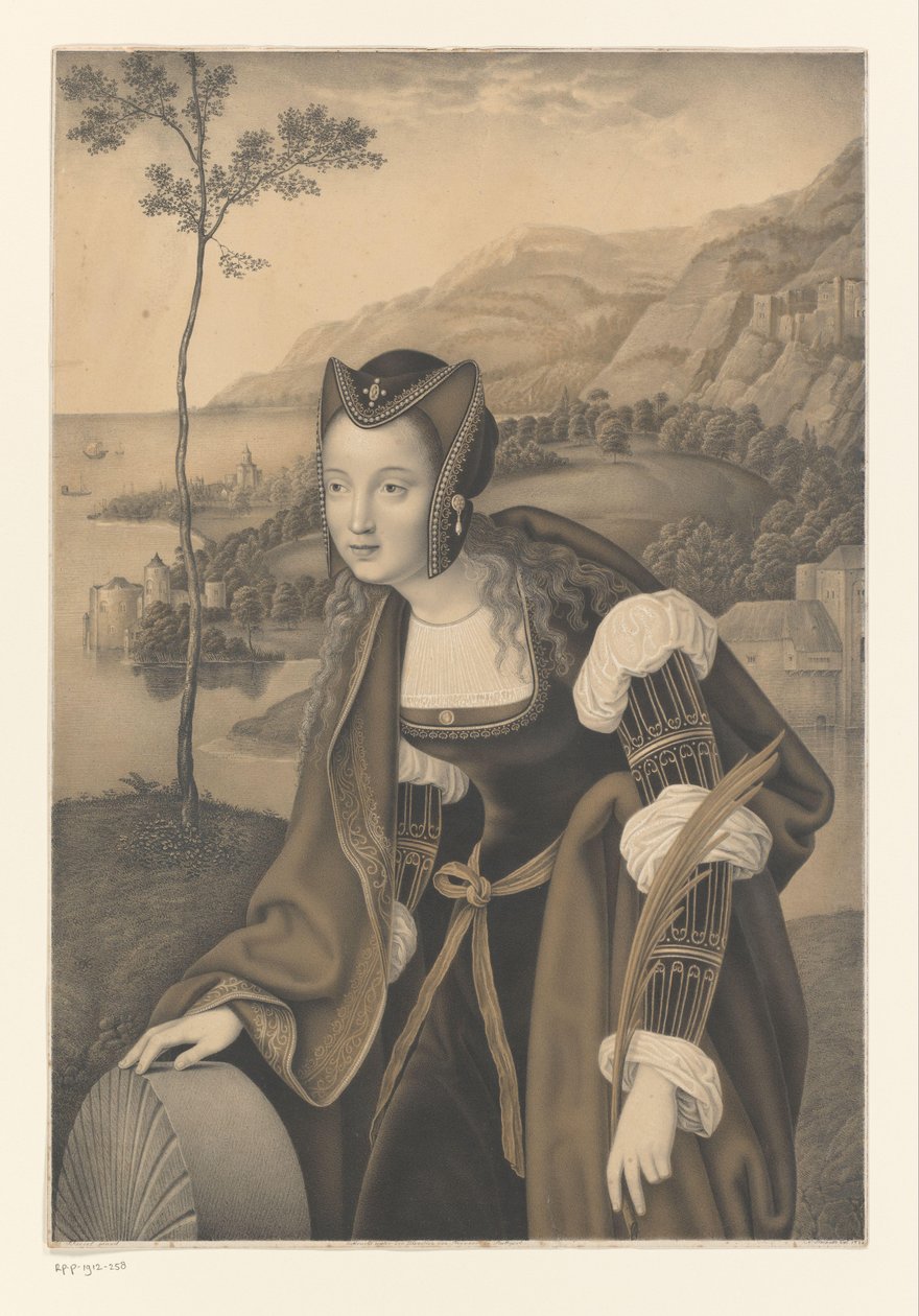 Saint Christina with Millstone in a Landscape (series title: Works from the Collection of the Boisserée Brothers) by Johann Nepomuk Strixner