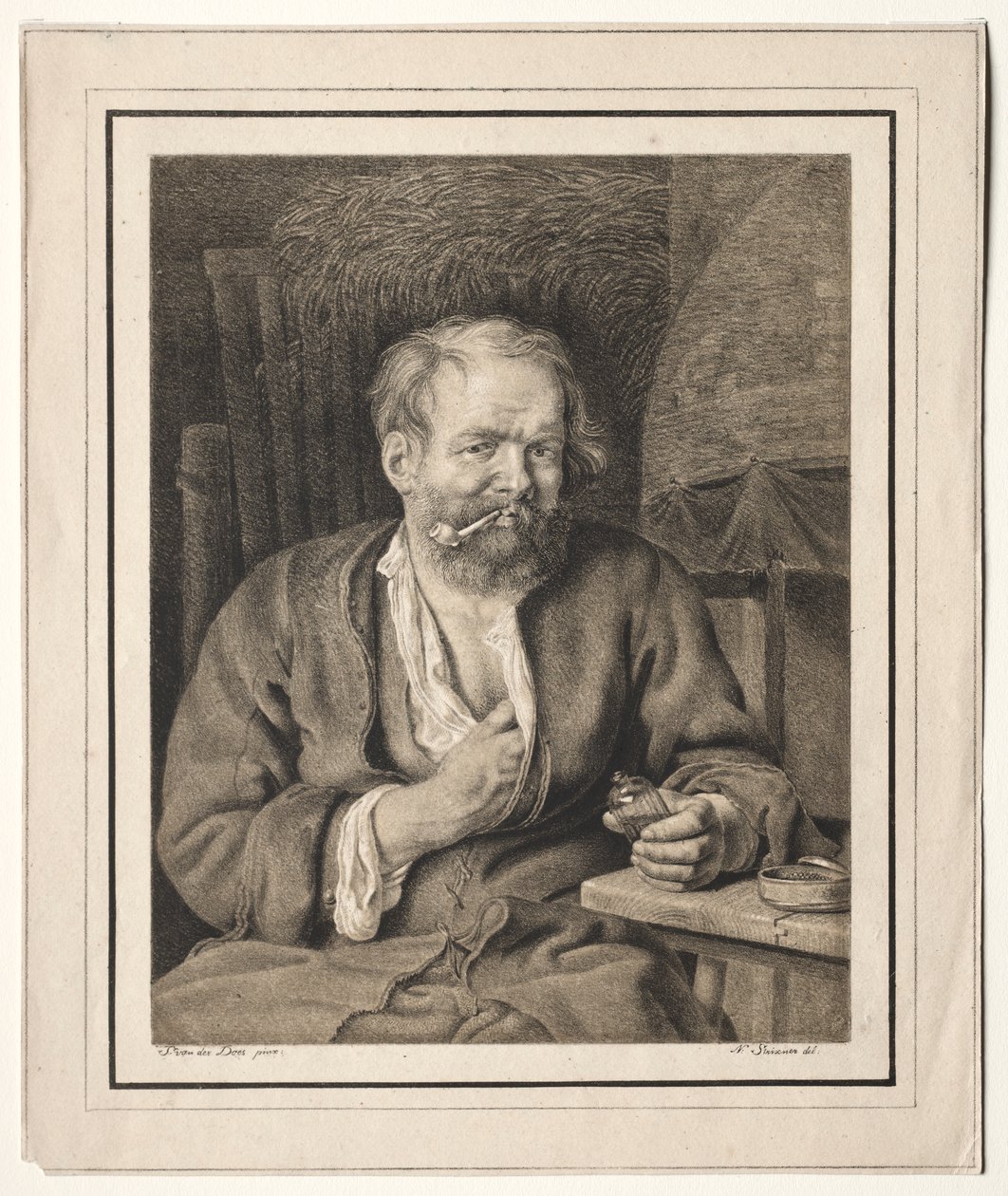 Peasant Sitting at a Table, Smoking a Pipe by Johann Nepomuk Strixner