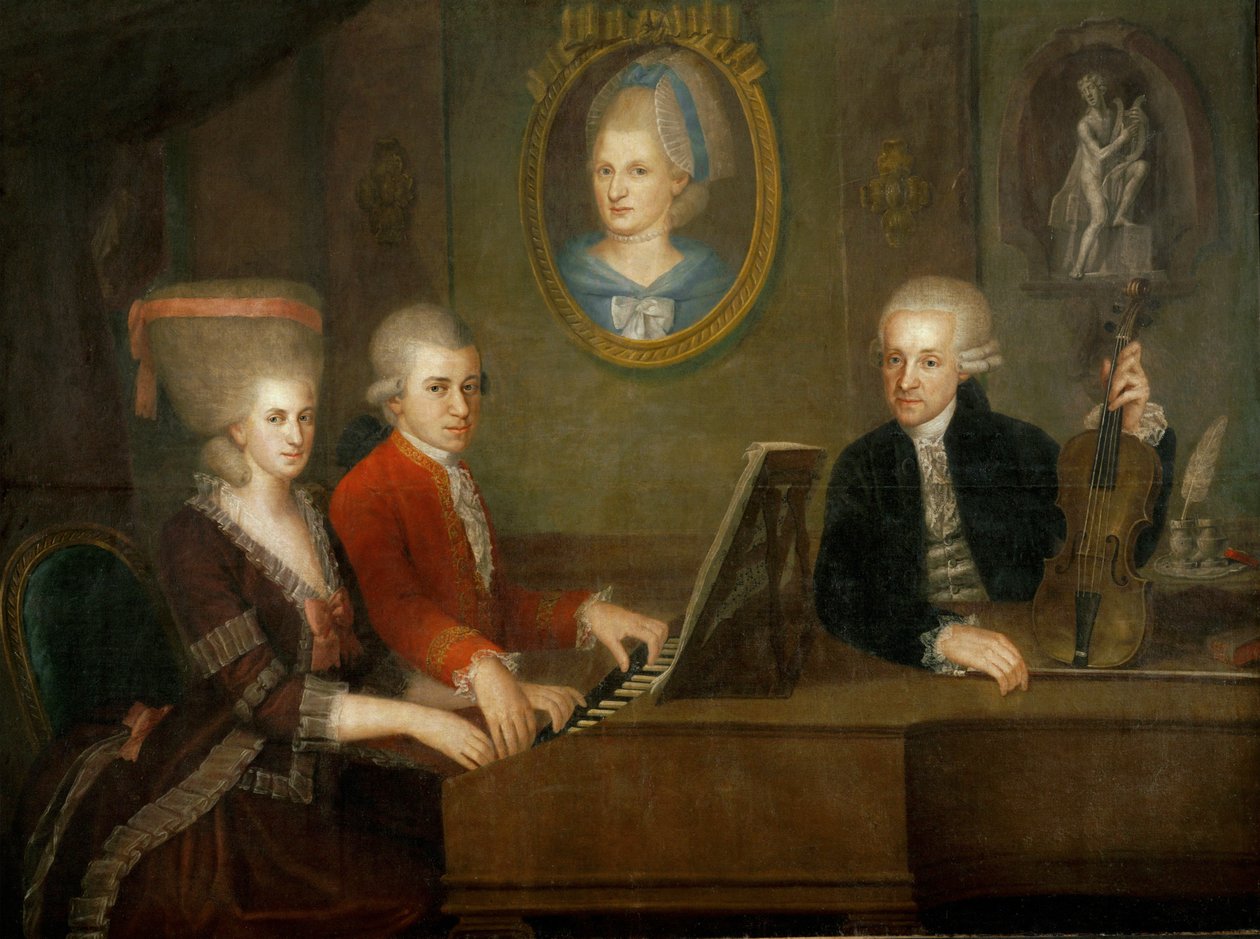 The Mozart Family: at the Piano, Wolfgang and His Sister Nannerl; Father Leopold Mozart with Violin (oil on canvas) by Johann Nepomuk della Croce
