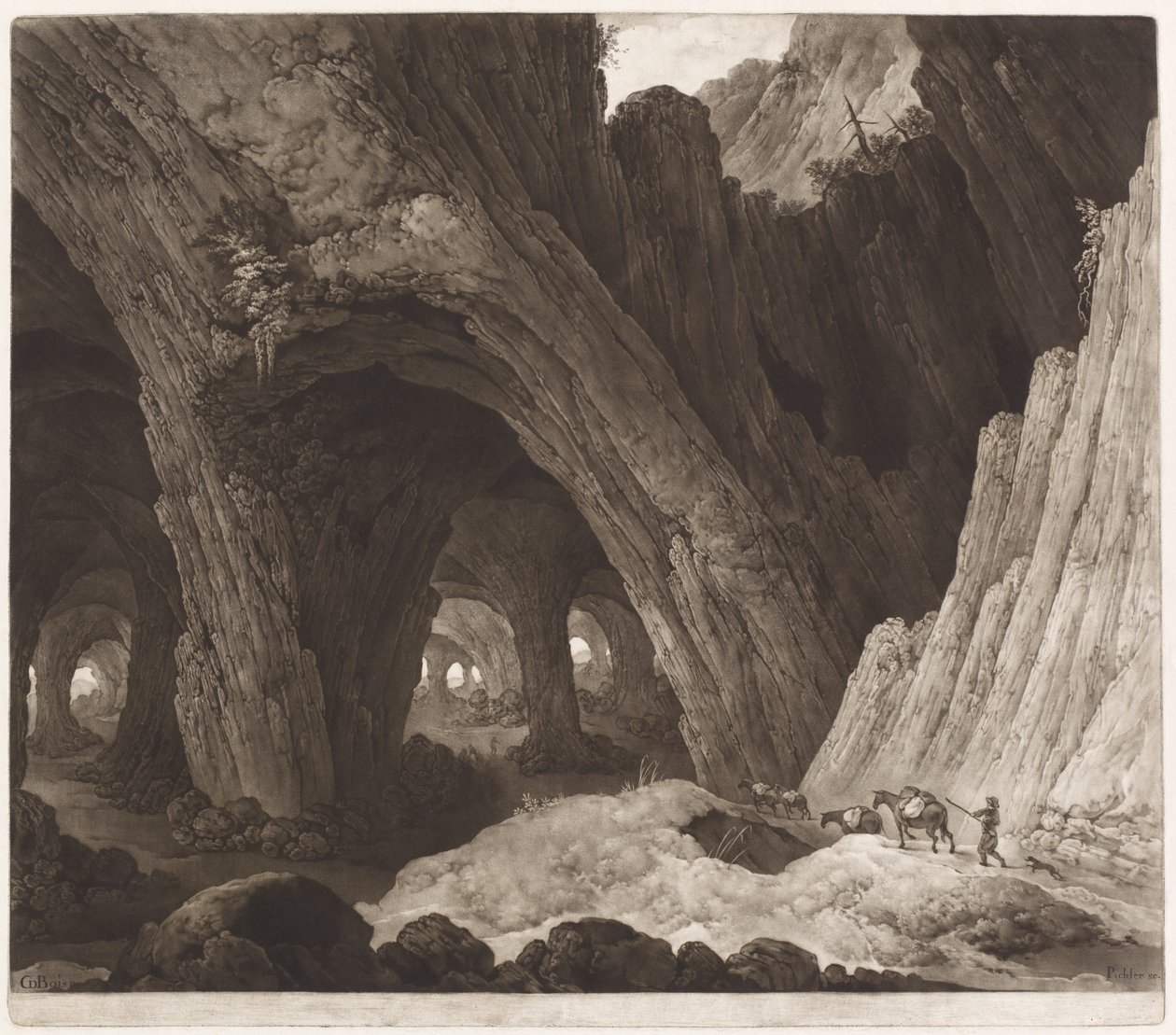 Travelers Resting in Gigantic Caverns by Johann Peter Pichler, after Guillam Dubois