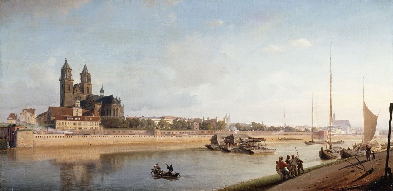 Magdeburg on the banks of the River Elbe - View from the East to the West by Johann Philipp Eduard Gartner
