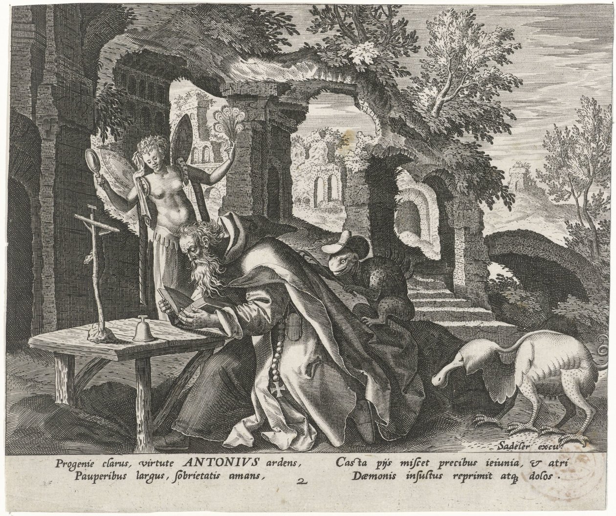 Anthony the Great as a Hermit (Male Hermits) by Johann Sadeler (I)