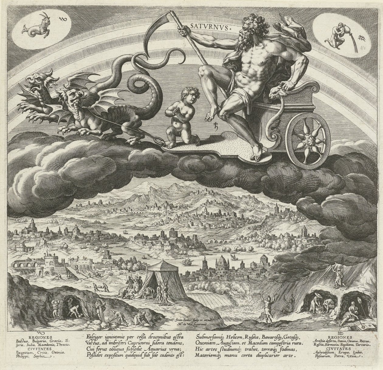 The Planet Saturn and Its Influence on the World (series title: The Seven Planets, Planetarum effectus et eorum in signis zodiaci) by Johann Sadeler (I)