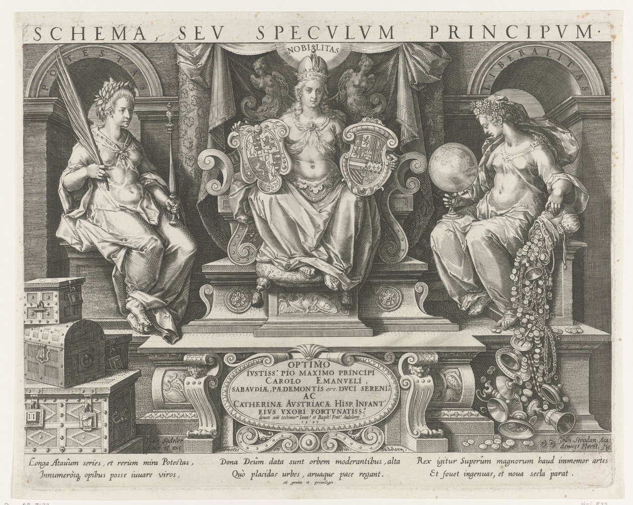 Authority, Nobility, and Benevolence (Title Page for a Series on the Qualities of a Prince) by Johann Sadeler (I)