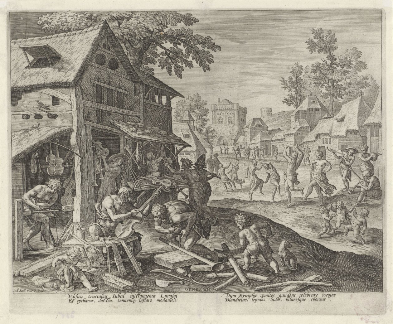 Jubal and His Family Making Musical Instruments by Johann Sadeler (I)