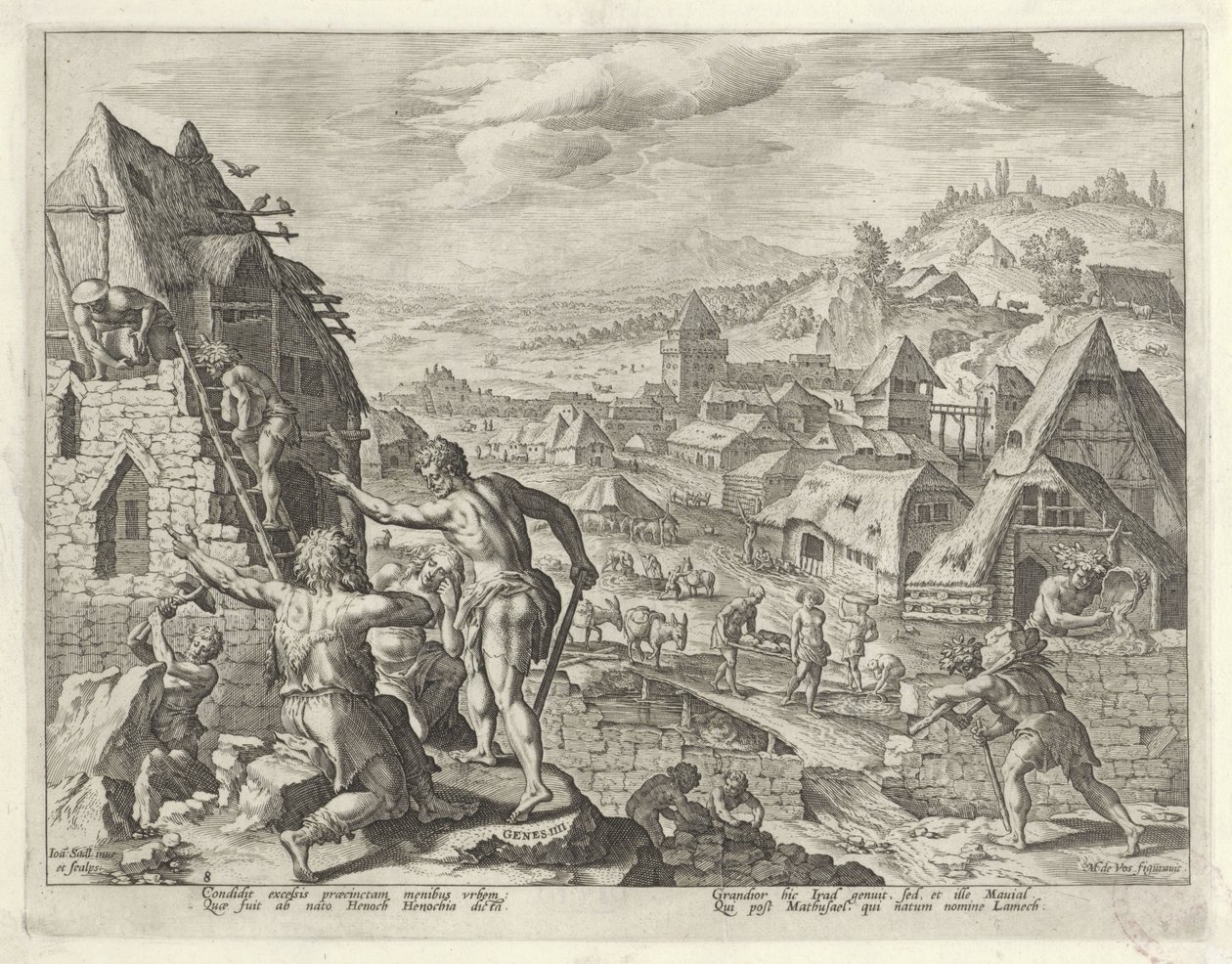 Cain Builds the City of Enoch (History of the Family of Cain / On Good and Bad Works) by Johann Sadeler (I)