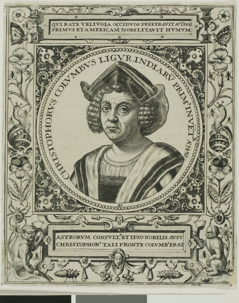 Christopher Columbus, frontispiece from volume 5 of Theodor de Bry