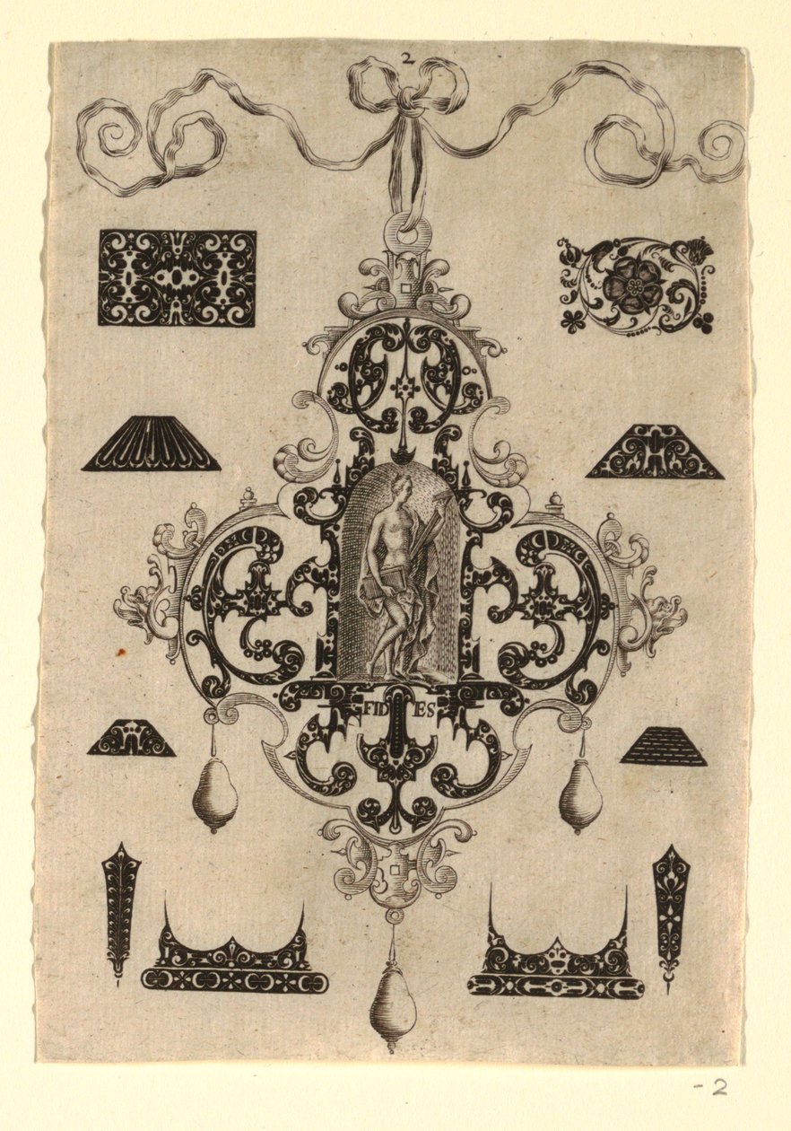 Plate 2, from a series of eight pendant designs with the cardinal virtues by Johann Theodor de Bry