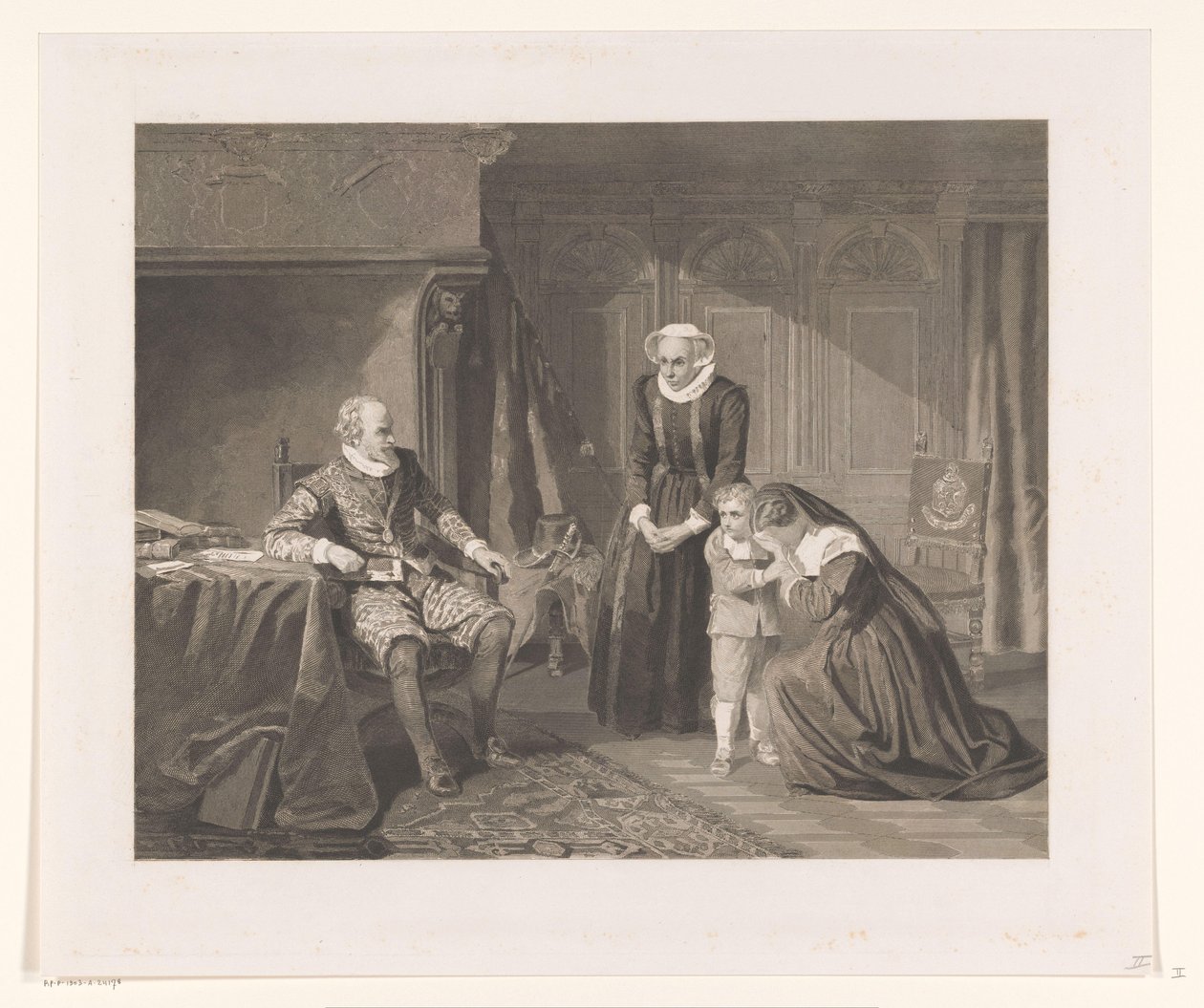 The Mother, Wife, and Son of Reinier van Oldenbarnevelt Plead for Mercy from Maurits, 1623 by Johann Wilhelm Kaiser (I)