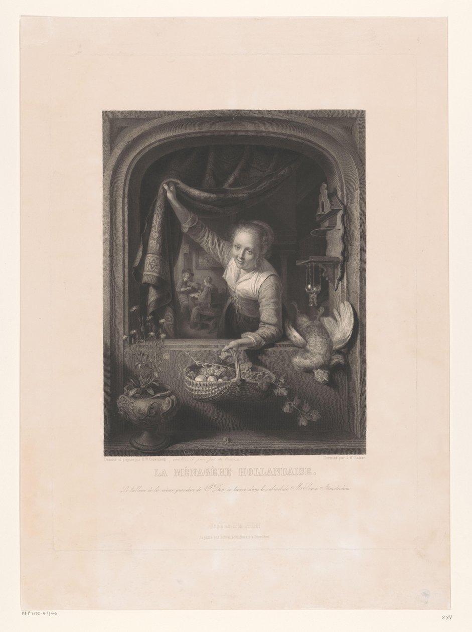 Woman with a Basket of Fruits in Hand by the Window by Johann Wilhelm Kaiser (I)