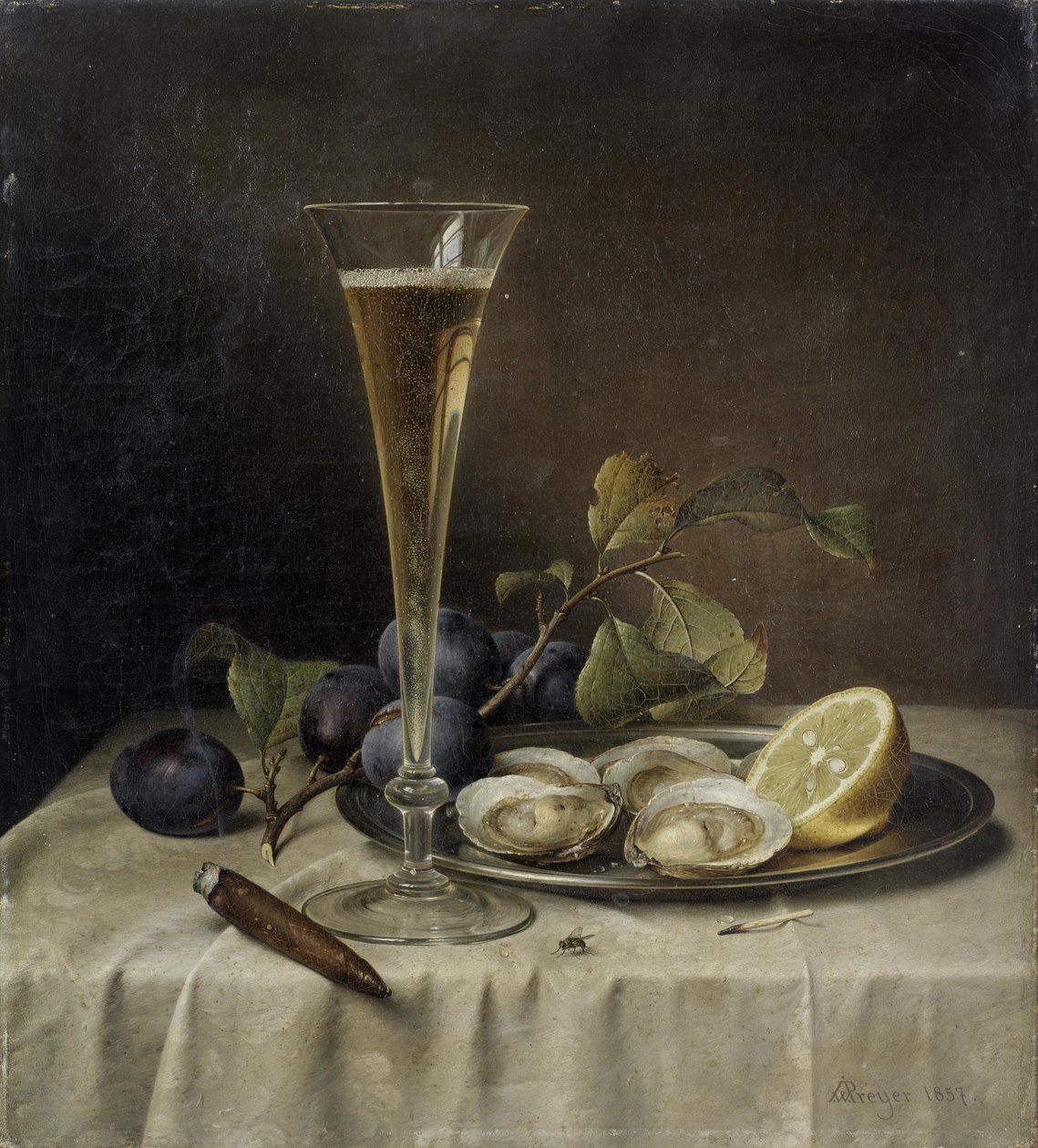 Still Life with Champagne and Oysters, 1857 by Johann Wilhelm Preyer