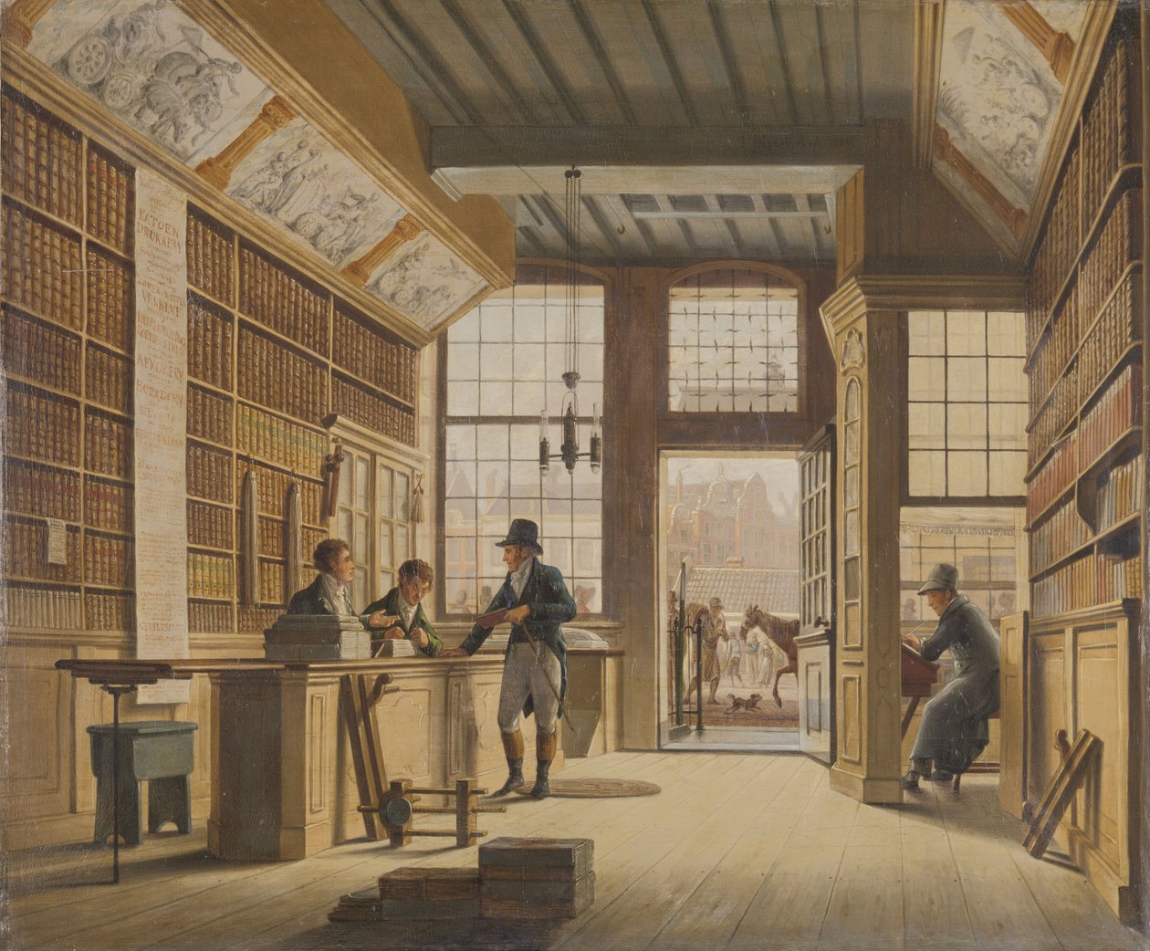 The Shop of the Bookdealer Pieter Meijer Warnars on the Vijgendam in Amsterdam, 1820 by Johannes Jelgerhuis