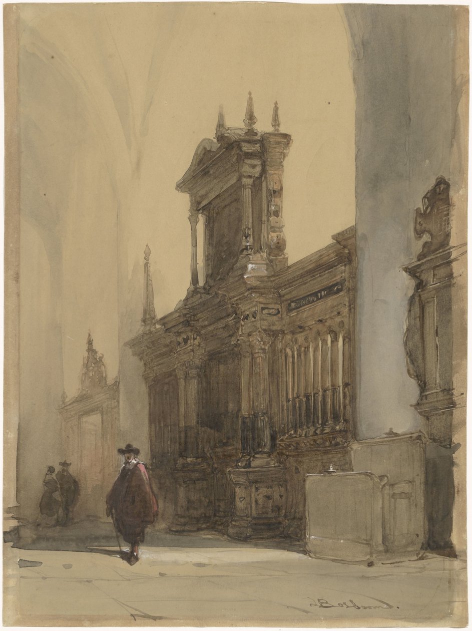 Choir Screen of the Nieuwe Kerk, Delft by Johannes Bosboom (signed by artist)