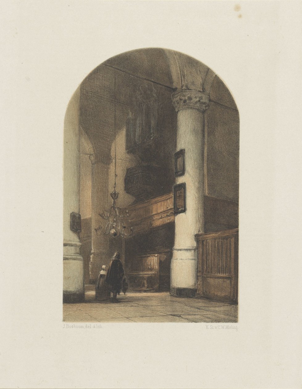Church Interior with Two Figures and Organ by Johannes Bosboom