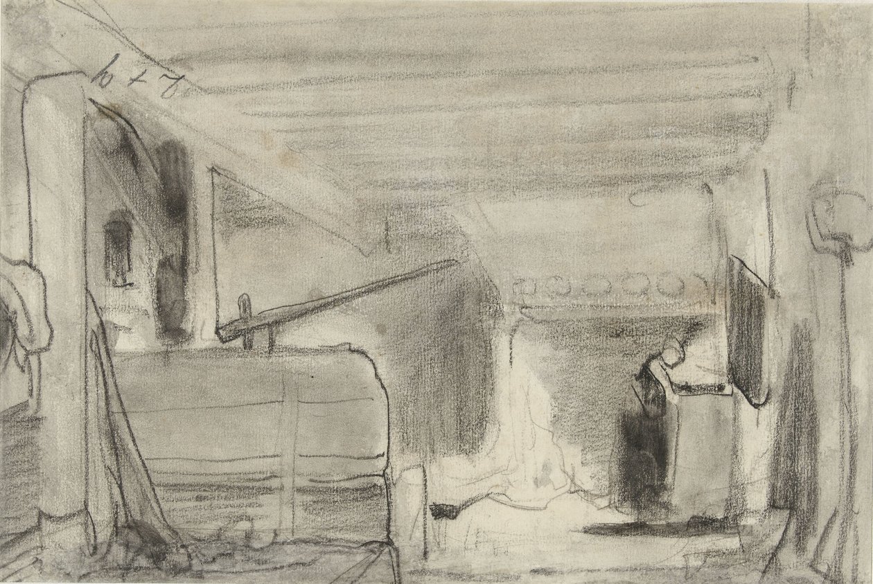 Woman in the kitchen of a farmhouse by Johannes Bosboom