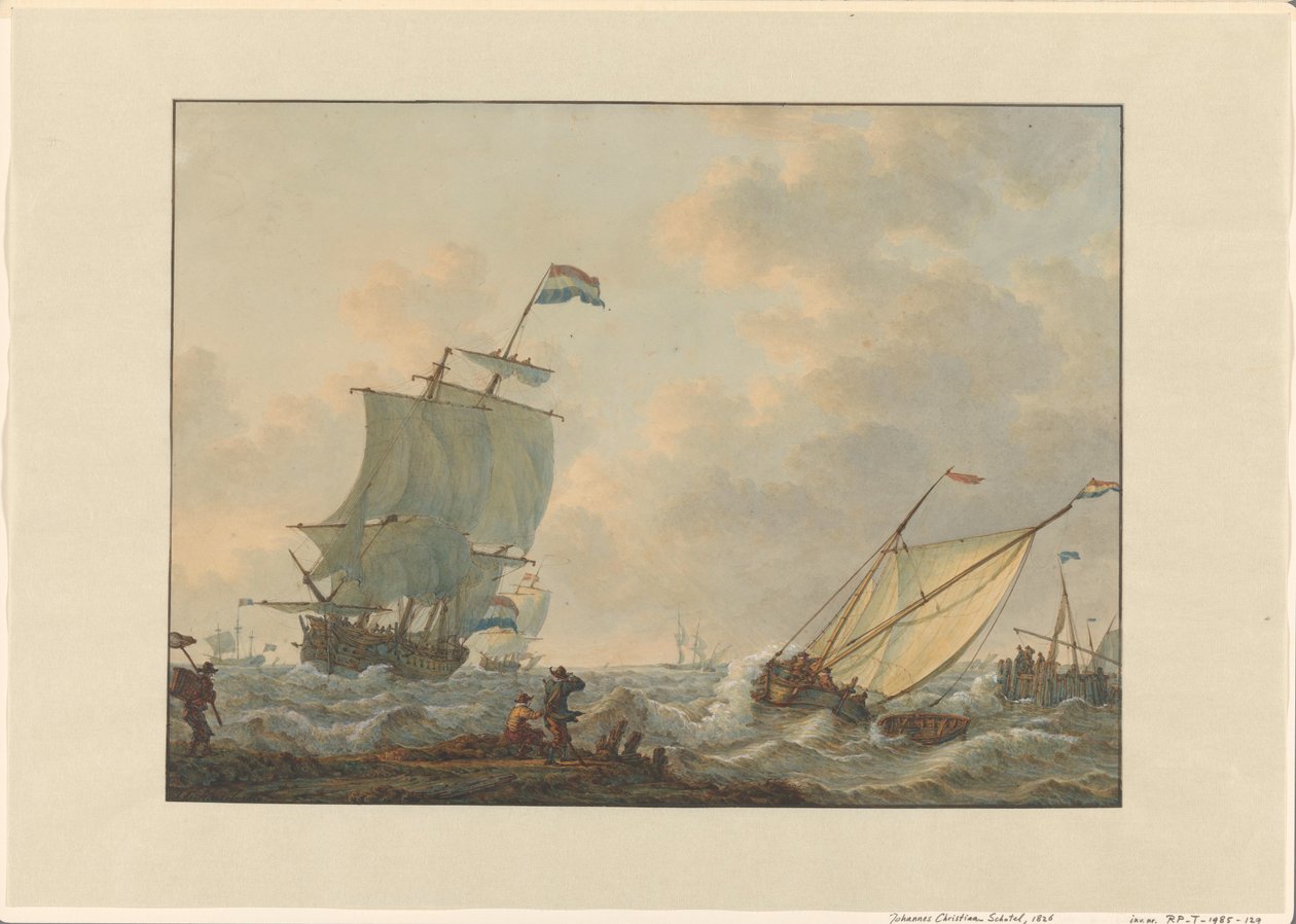 Sailing Ships on Rough Water by Johannes Christiaan Schotel