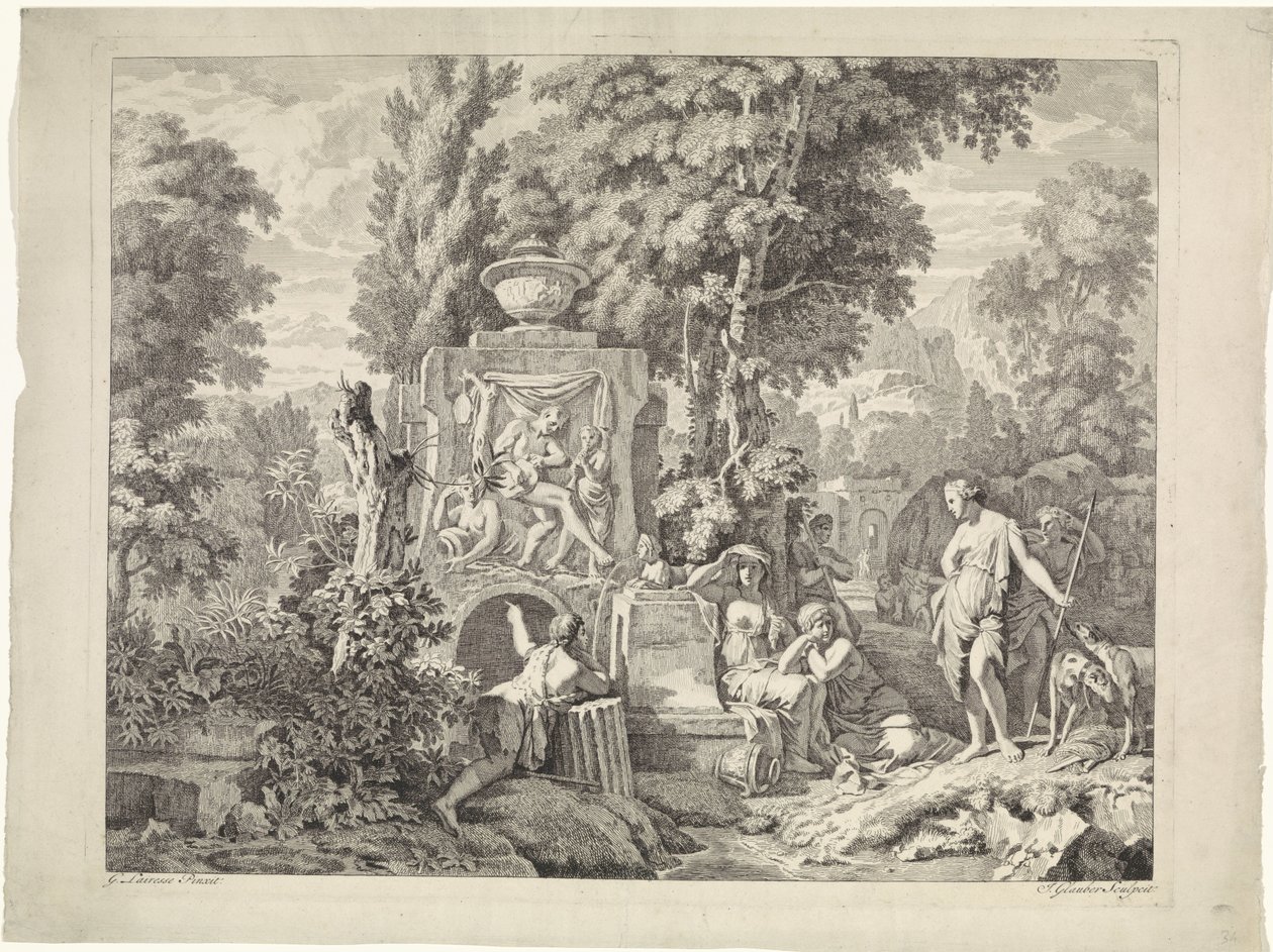 Landscape with a Fountain and Diana and Her Nymphs (series title) by Johannes Glauber