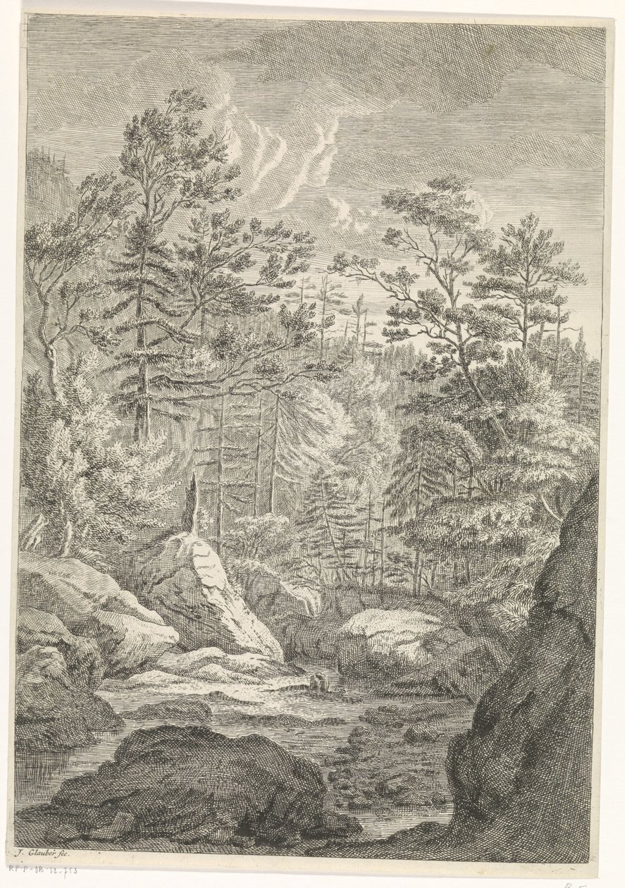 Ravine with Trees and a Stream (Landscapes in the Chartreuse Mountains) by Johannes Glauber