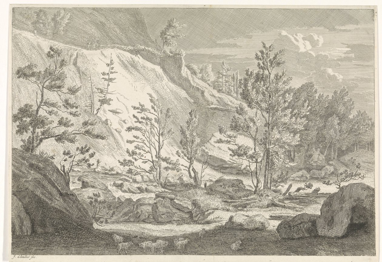 Ravine with a Flock of Sheep by Johannes Glauber