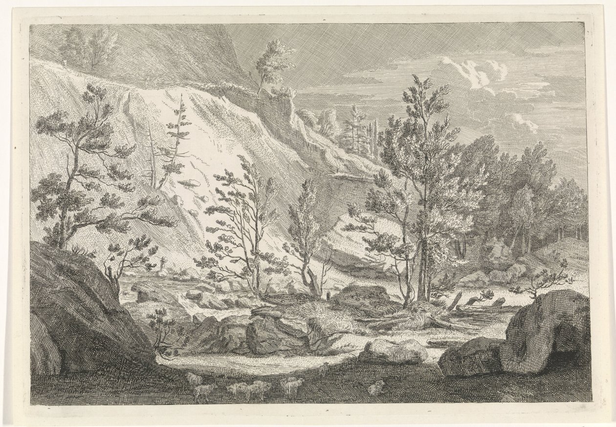 Ravine with a Flock of Sheep (series title: Landscapes in the Chartreuse Mountains) by Johannes Glauber