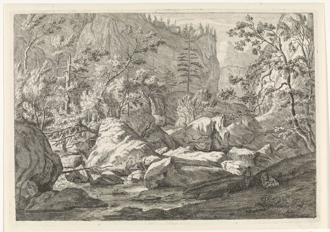 Ravine with Rocks and Trees (series title: Landscapes in the Chartreuse Mountains) by Johannes Glauber