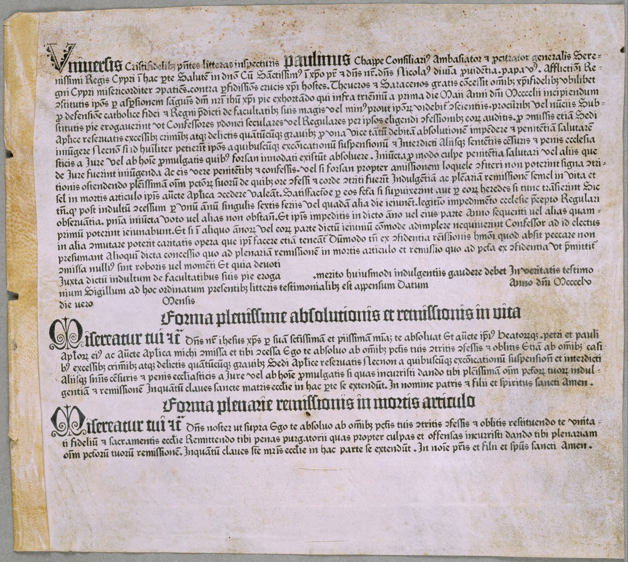 Indulgence Letter (for the expedition against the Turks and the defense of Cyprus), (Mainz, Johannes Gutenberg, 1455) by Johannes Gutenberg