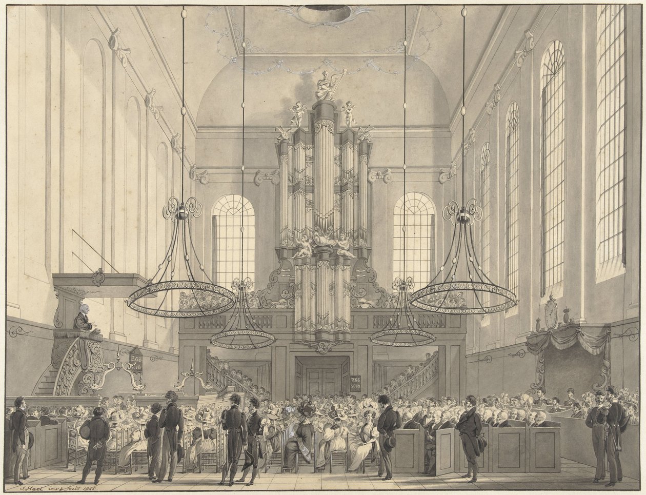 Prof. van der Palm Preaching in the Lutheran Church in The Hague for the Royal Family, 1828 by Johannes Hari (I)