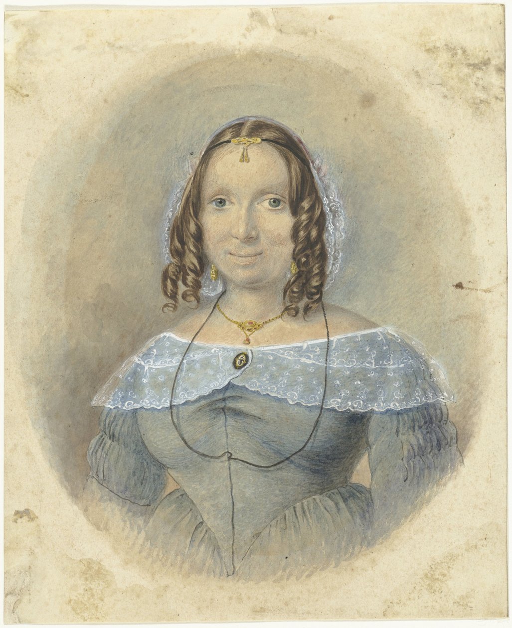 Woman in a Blue Dress with a Lace Collar by Johannes Hari (I)