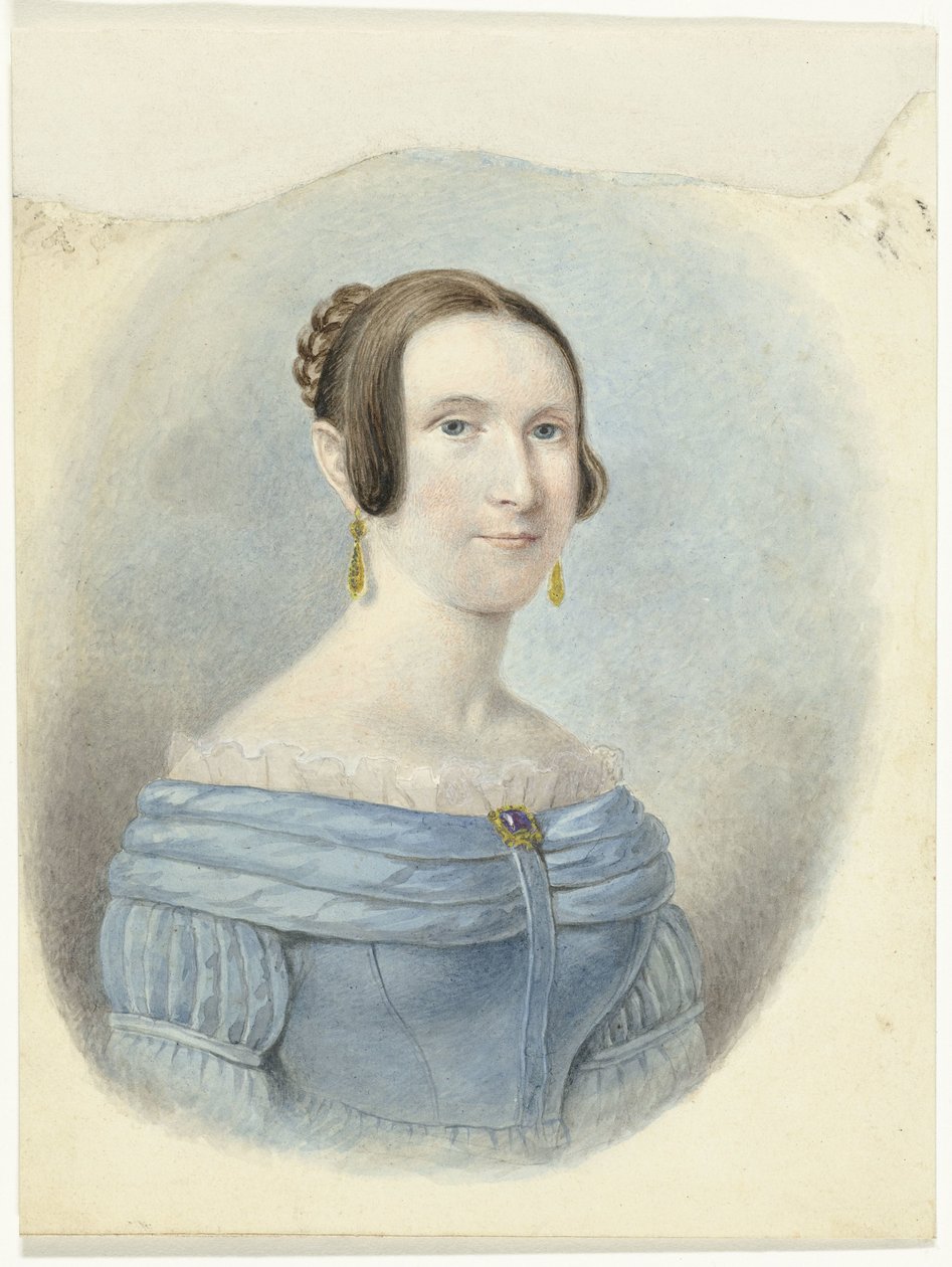 Woman in a Blue Dress with Gold Earrings by Johannes Hari (I)