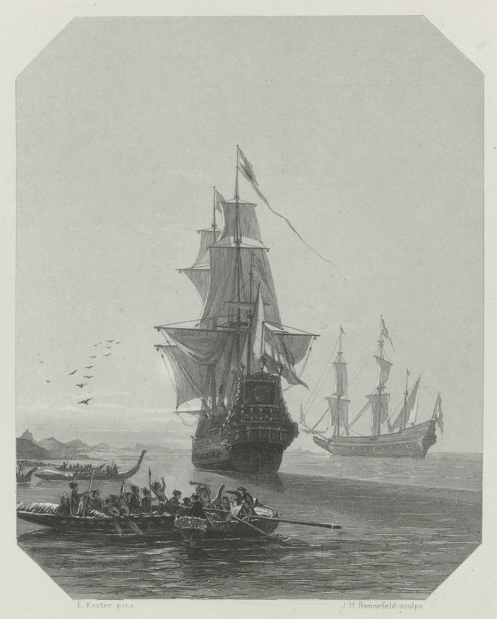 Arrival of Abel Tasman in New Zealand, 1642-1643, ca. 1865 by Johannes Heinrich Maria Hubert Rennefeld