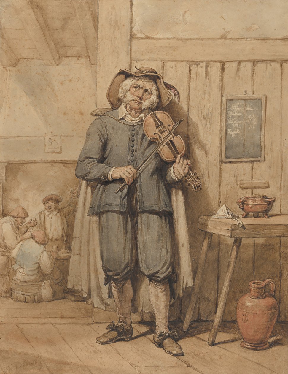 A Fiddler in a Tavern, with Three Men in the Background by Johannes Hendrik van West